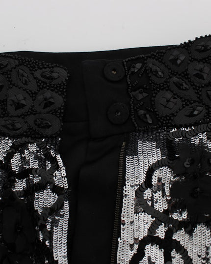 Dolce & Gabbana Black Crystal Sequined Mini Shorts
