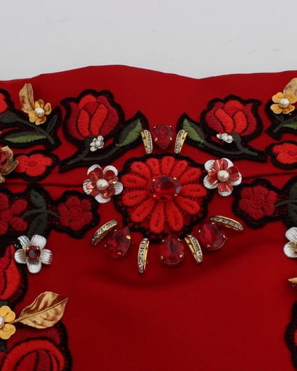 Dolce & Gabbana Red Silk Crystal Roses Shorts
