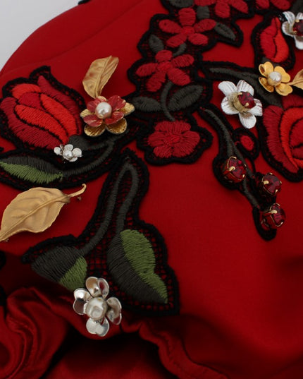 Dolce & Gabbana Red Silk Crystal Roses Shorts