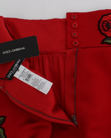 Dolce & Gabbana Red Silk Crystal Roses Shorts