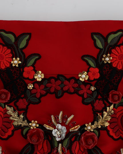 Dolce & Gabbana Red Silk Crystal Roses Shorts