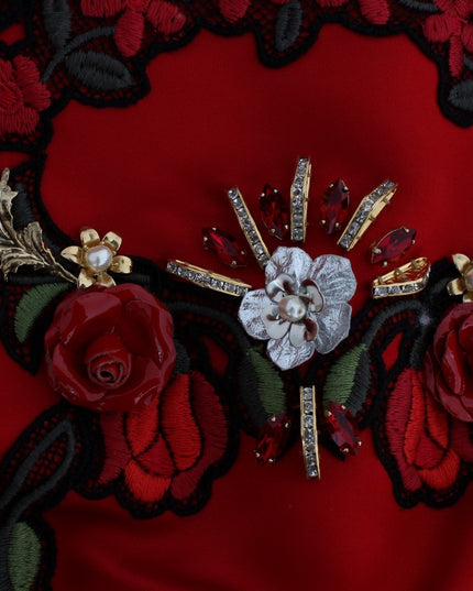 Dolce & Gabbana Red Silk Crystal Roses Shorts