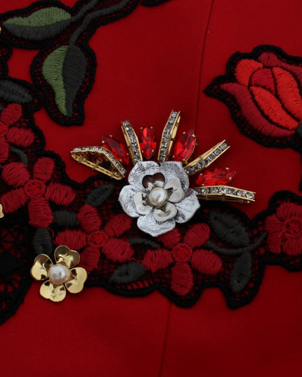 Dolce & Gabbana Red Silk Crystal Roses Shorts