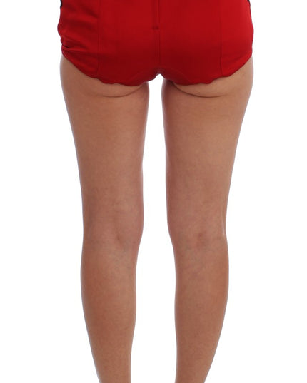 Dolce & Gabbana Red Silk Crystal Roses Shorts