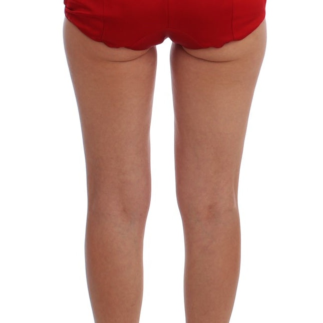 Dolce & Gabbana Red Silk Crystal Roses Shorts