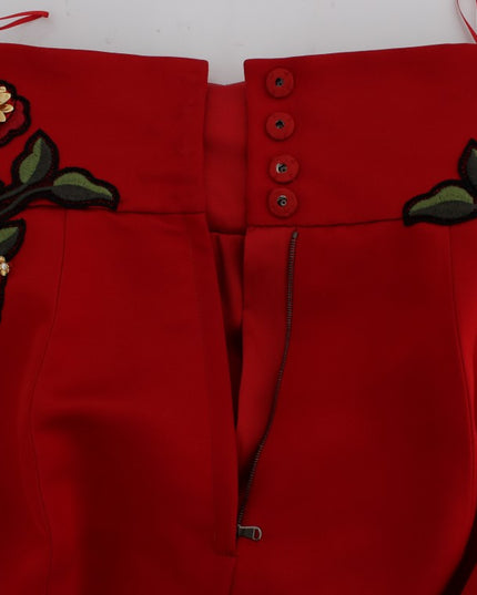 Dolce & Gabbana Red Silk Crystal Roses Shorts