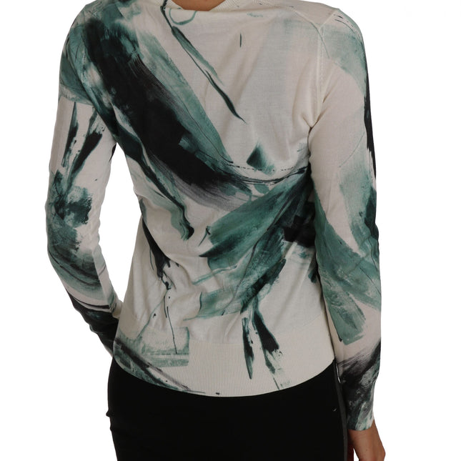 Dolce & Gabbana White Silk Cardigan Lightweight Paint Stroke Sweater