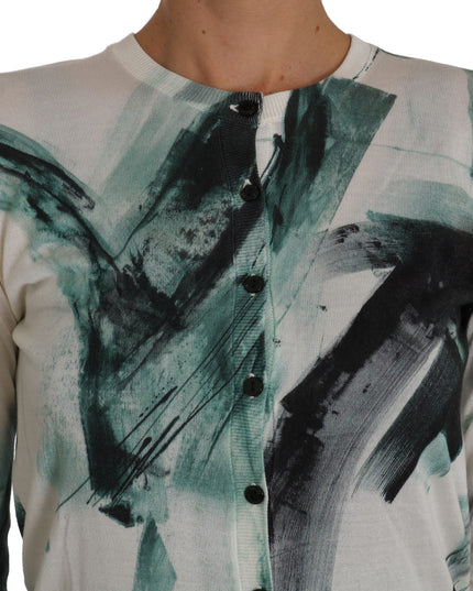 Dolce & Gabbana White Silk Cardigan Lightweight Paint Stroke Sweater