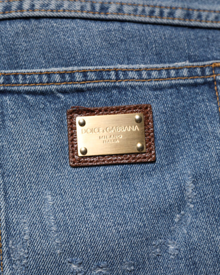 Dolce & Gabbana Blue Tattered Cotton Straight Denim Jeans