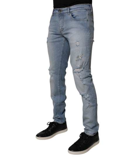 Dolce & Gabbana Blue Tattered Cotton Skinny Men Denim Jeans