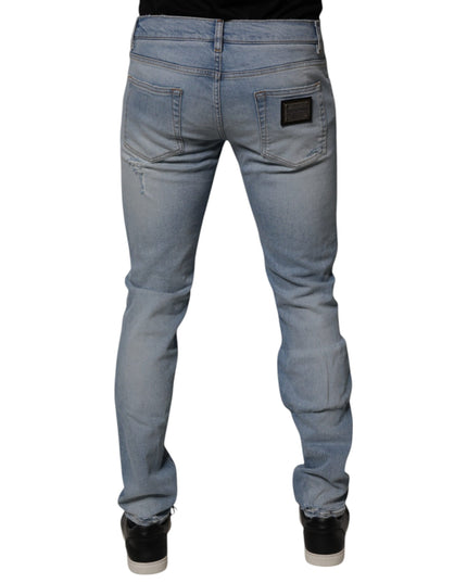 Dolce & Gabbana Blue Tattered Cotton Skinny Men Denim Jeans