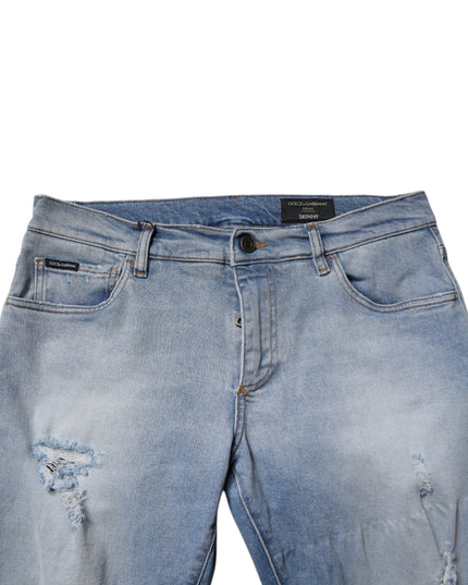 Dolce & Gabbana Blue Tattered Cotton Skinny Men Denim Jeans
