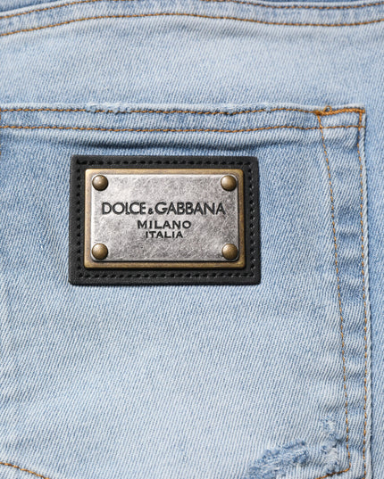 Dolce & Gabbana Blue Tattered Cotton Skinny Men Denim Jeans
