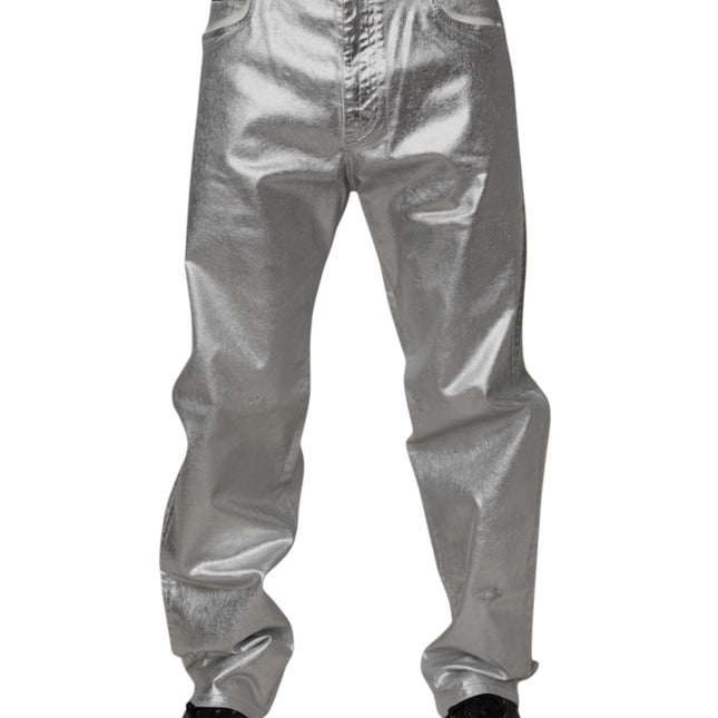 Dolce & Gabbana Metallic Silver Cotton Straight Denim Jeans