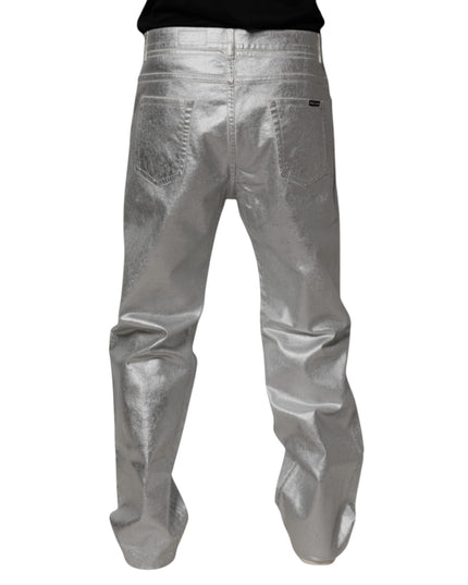 Dolce & Gabbana Metallic Silver Cotton Straight Denim Jeans
