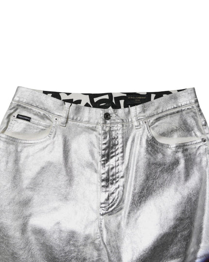 Dolce & Gabbana Metallic Silver Cotton Straight Denim Jeans