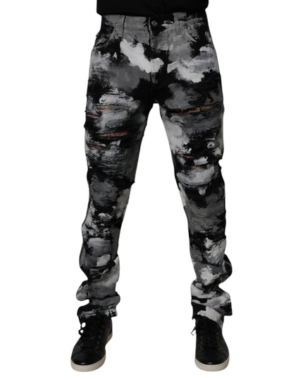 Dolce & Gabbana Multicolor Camouflage Tattered Skinny Denim Jeans
