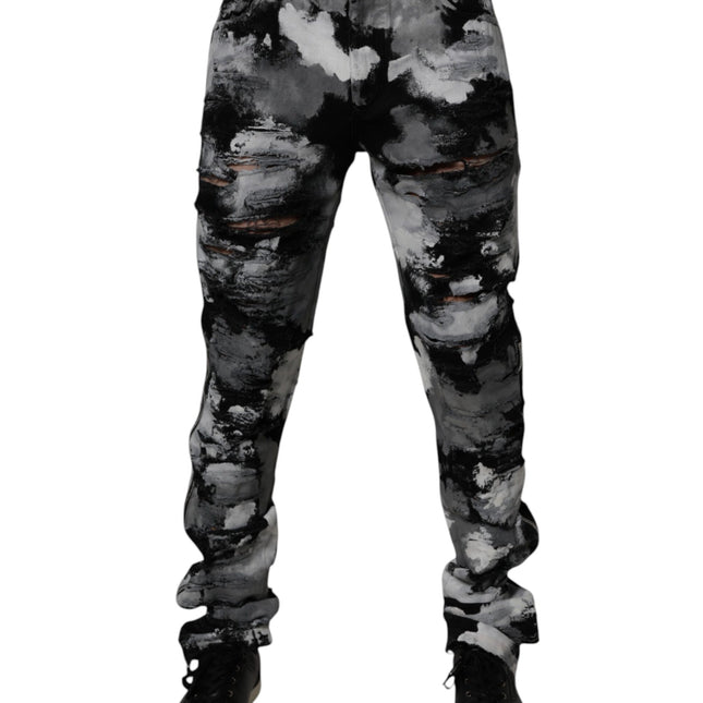 Dolce & Gabbana Multicolor Camouflage Tattered Skinny Denim Jeans