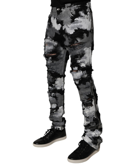 Dolce & Gabbana Multicolor Camouflage Tattered Skinny Denim Jeans