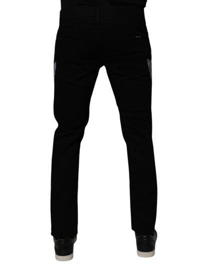 Dolce & Gabbana Black Floral Cotton Skinny Men Denim Jeans