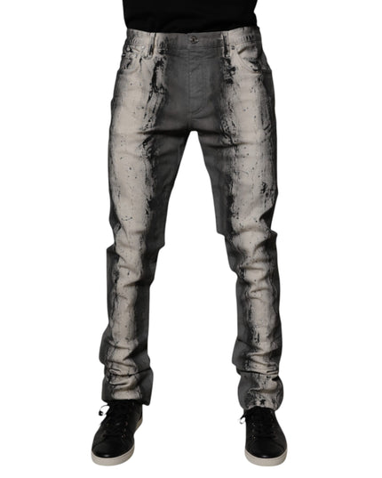 Dolce & Gabbana Gray Tie Dye Cotton Skinny Men Denim Jeans
