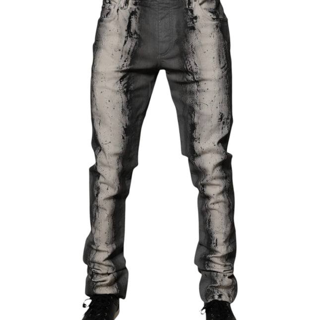 Dolce & Gabbana Gray Tie Dye Cotton Skinny Men Denim Jeans