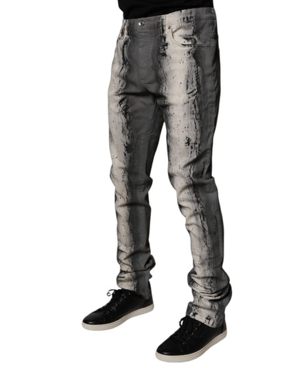 Dolce & Gabbana Gray Tie Dye Cotton Skinny Men Denim Jeans