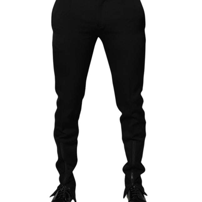 Dolce & Gabbana Black Wool Tapered Formal Dress Pants