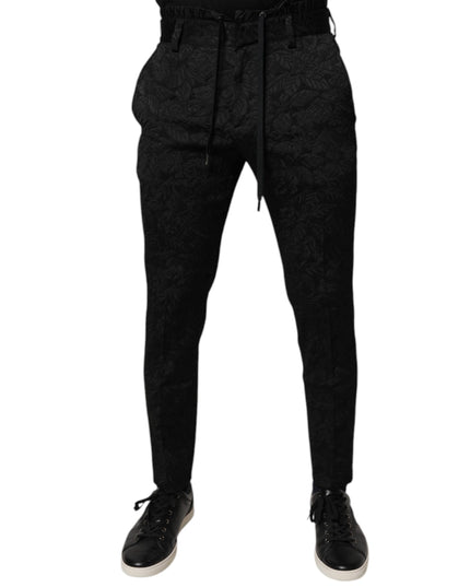 Dolce & Gabbana Black Brocade Polyester Skinny Dress Pants
