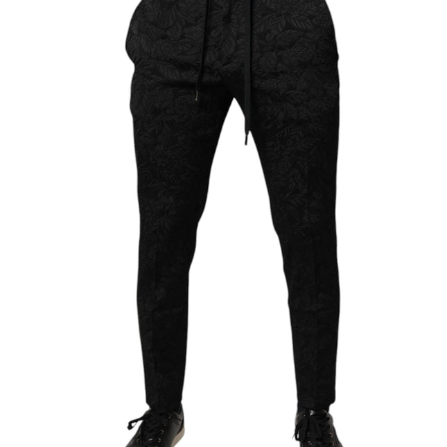 Dolce & Gabbana Black Brocade Polyester Skinny Dress Pants