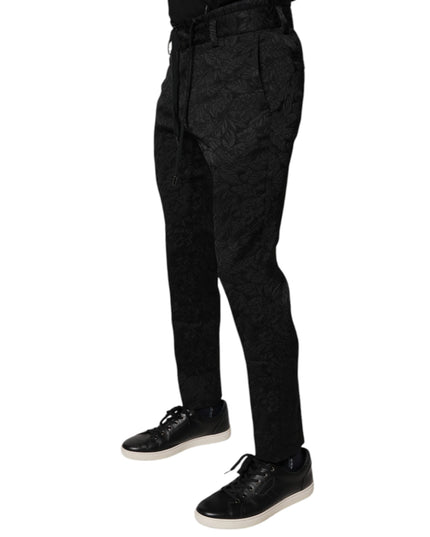 Dolce & Gabbana Black Brocade Polyester Skinny Dress Pants