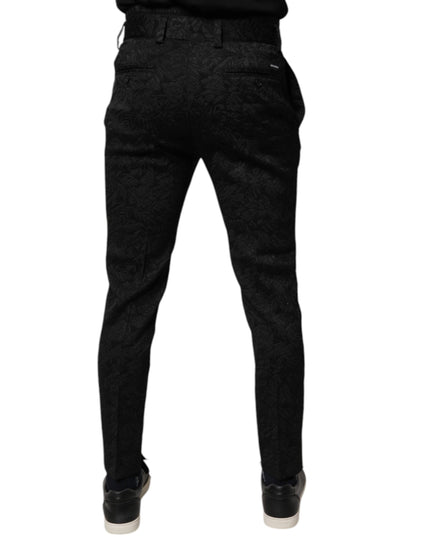 Dolce & Gabbana Black Brocade Polyester Skinny Dress Pants