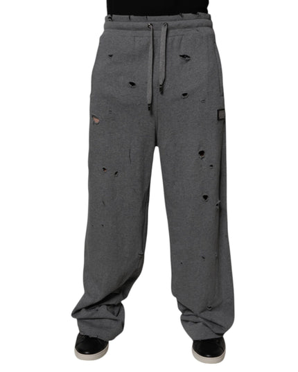 Dolce & Gabbana Gray Cotton RipStyle Straight Sweatpants Pants