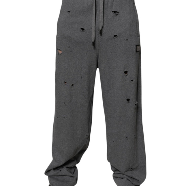 Dolce & Gabbana Gray Cotton RipStyle Straight Sweatpants Pants
