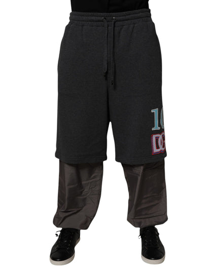 Dolce & Gabbana Dark Gray Cotton Layered Straight Sweatpants Pants