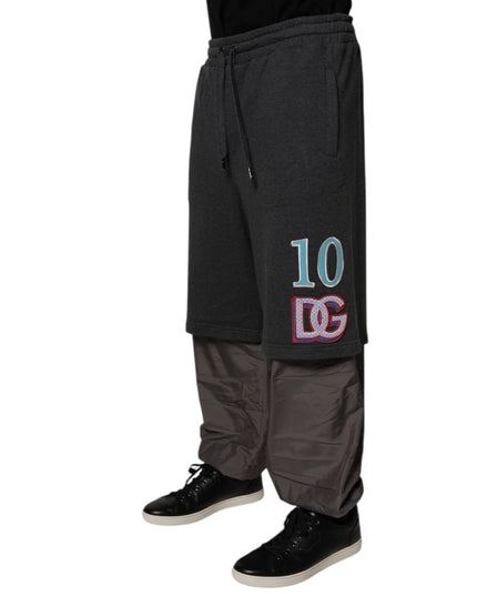 Dolce & Gabbana Dark Gray Cotton Layered Straight Sweatpants Pants