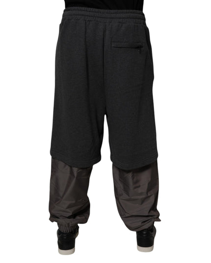 Dolce & Gabbana Dark Gray Cotton Layered Straight Sweatpants Pants
