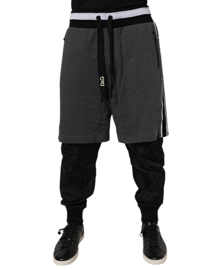 Dolce & Gabbana Black Gray Cotton Layered Men Sweatpants Pants