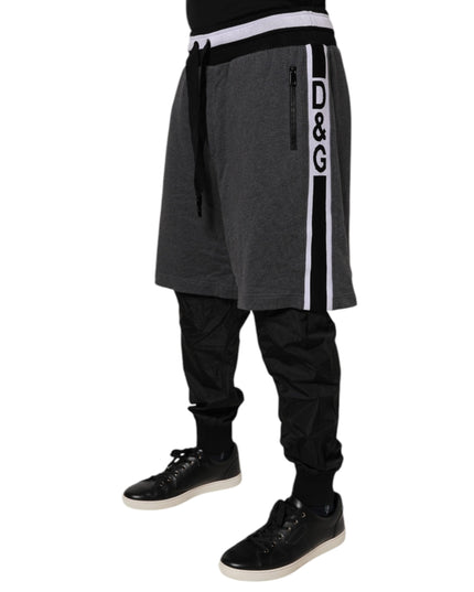 Dolce & Gabbana Black Gray Cotton Layered Men Sweatpants Pants