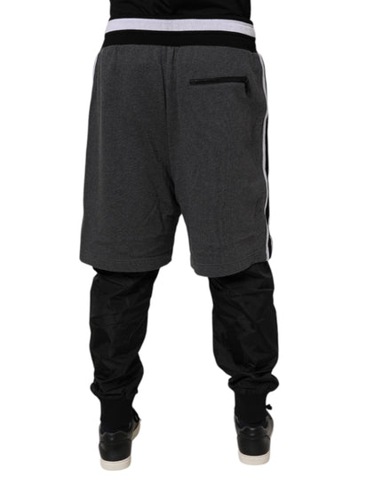 Dolce & Gabbana Black Gray Cotton Layered Men Sweatpants Pants