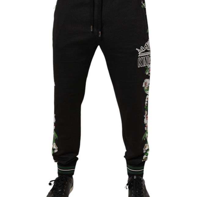 Dolce & Gabbana Black Floral King Men Jogger Sweatpants Pants