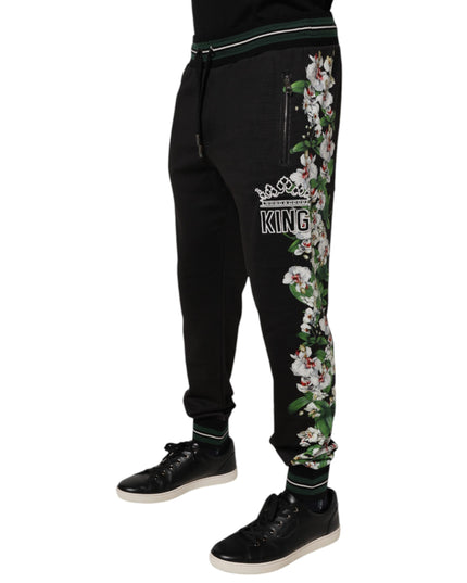 Dolce & Gabbana Black Floral King Men Jogger Sweatpants Pants