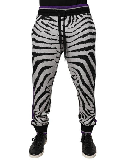 Dolce & Gabbana Black White Zebra Men Jogger Sweatpants Pants