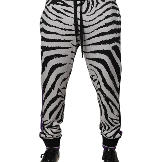 Dolce & Gabbana Black White Zebra Men Jogger Sweatpants Pants