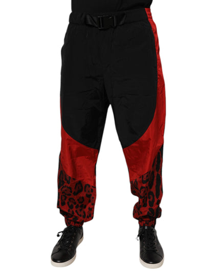 Dolce & Gabbana Black Red Leopard Jogger Sweatpants Pants