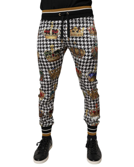 Dolce & Gabbana Multicolor Houndstooth Crown Men Sweatpants Pants