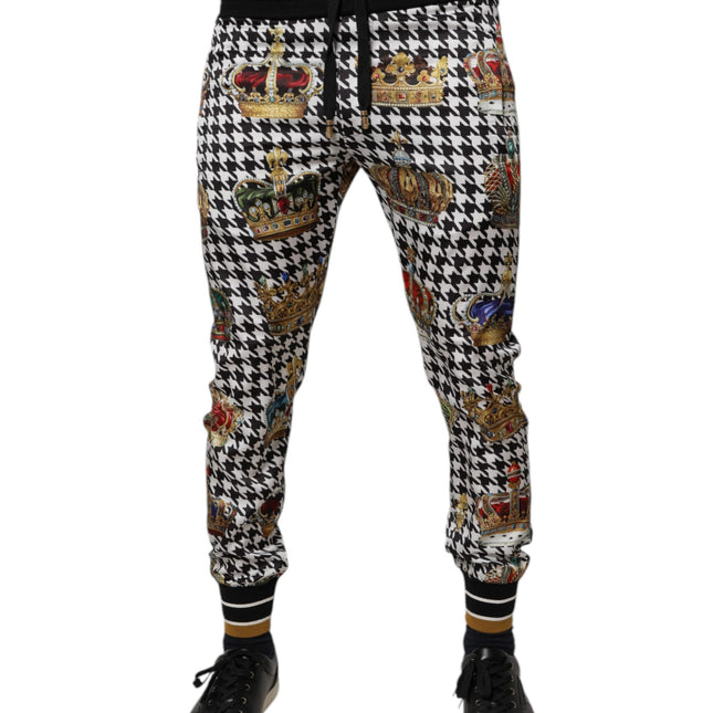 Dolce & Gabbana Multicolor Houndstooth Crown Men Sweatpants Pants