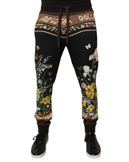 Dolce & Gabbana Black Floral Cotton Jogger Sweatpants Pants