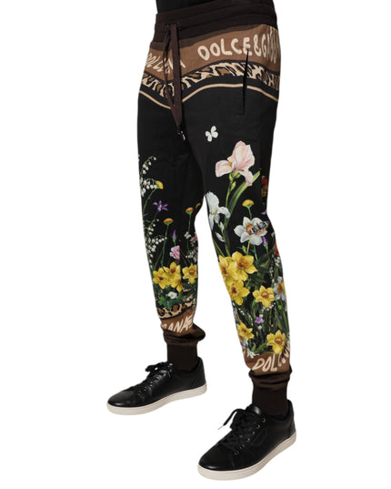 Dolce & Gabbana Black Floral Cotton Jogger Sweatpants Pants