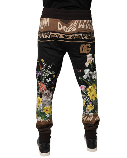 Dolce & Gabbana Black Floral Cotton Jogger Sweatpants Pants